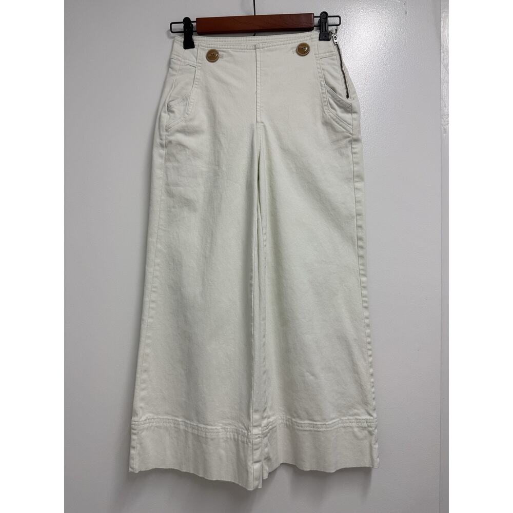 Maeve By Anthropologie Womens Buttoned Cropped Wide-Leg Culottes White Pants 00P